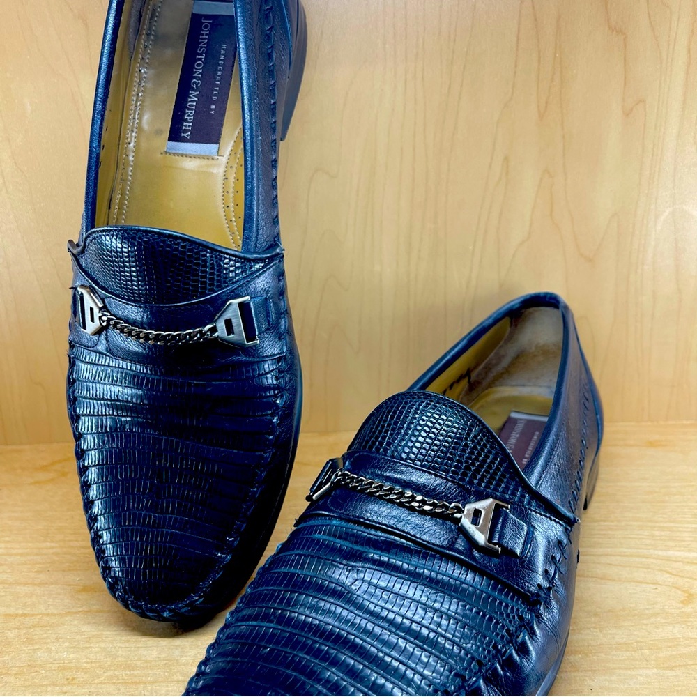 Handcrafted Johnston and Murphy lizard loafers, mens size 10.5